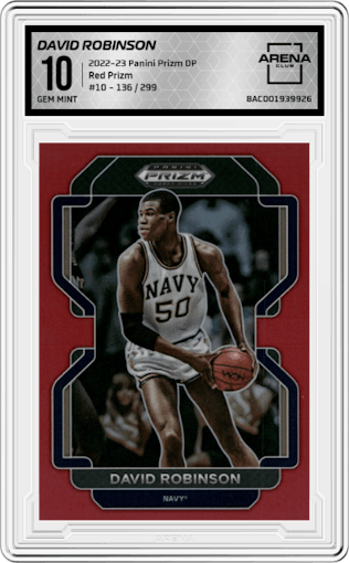 David Robinson from the 2022-23 Panini Prizm Draft Picks set featuring a Red Prizm parallel graded by Arena Club and given an overall grade of 10.