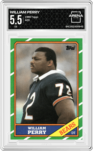 William Perry from the 1986 Topps set graded by Arena Club and given an overall grade of 5.5.