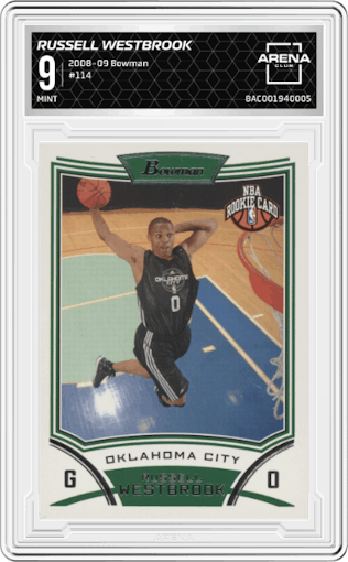 Russell Westbrook from the 2008-09 Bowman set graded by Arena Club and given an overall grade of 9.