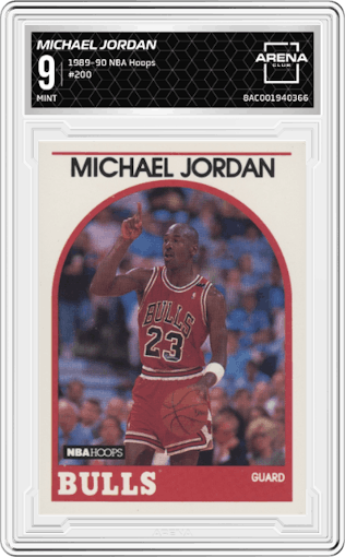 Michael Jordan  from the 1989-90 NBA Hoops  set graded by Arena Club and given an overall grade of 9.
