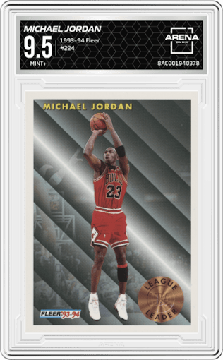 Michael Jordan  from the 1993-94 Fleer set graded by Arena Club and given an overall grade of 9.5.