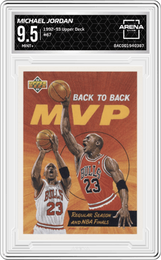 Michael Jordan from the 1992-93 Upper Deck  set graded by Arena Club and given an overall grade of 9.5.