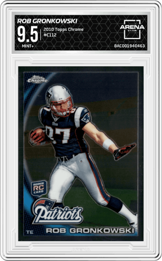 Rob Gronkowski from the 2010 Topps Chrome set graded by Arena Club and given an overall grade of 9.5.