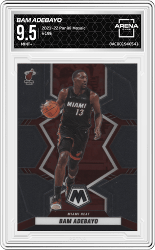 Bam Adebayo from the 2021-22 Panini Mosaic  set graded by Arena Club and given an overall grade of 9.5.