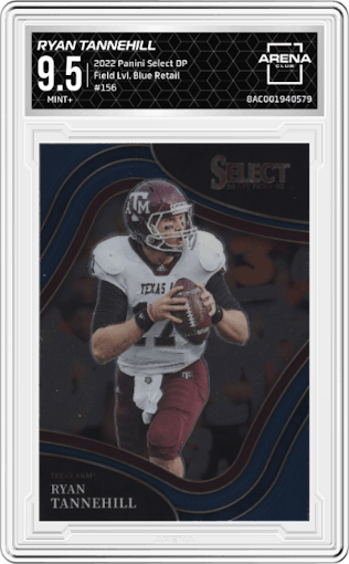 Ryan Tannehill from the 2022 Panini Select Draft Picks set featuring a Blue Retail parallel graded by Arena Club and given an overall grade of 9.5.