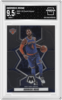  Derrick Rose from the 2021-22 Panini Mosaic  set graded by Arena Club and given an overall grade of 9.5.