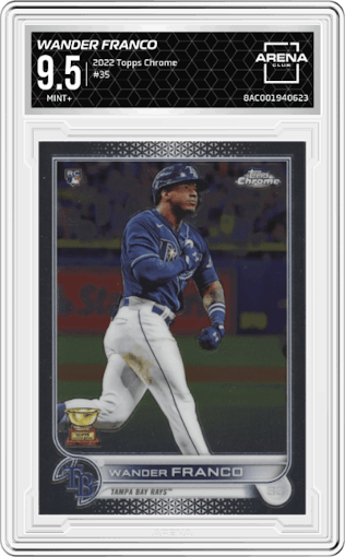 Wander Franco from the 2022 Topps Chrome set graded by Arena Club and given an overall grade of 9.5.