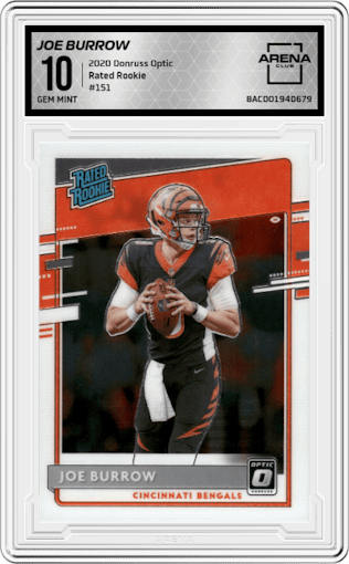 Joe Burrow from the 2020 Panini Donruss Optic set graded by Arena Club and given an overall grade of 10.