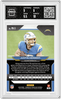 Justin Herbert from the 2020 Panini Chronicles set graded by Arena Club and given an overall grade of 9.5.
