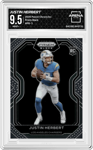 Justin Herbert from the 2020 Panini Chronicles set graded by Arena Club and given an overall grade of 9.5.