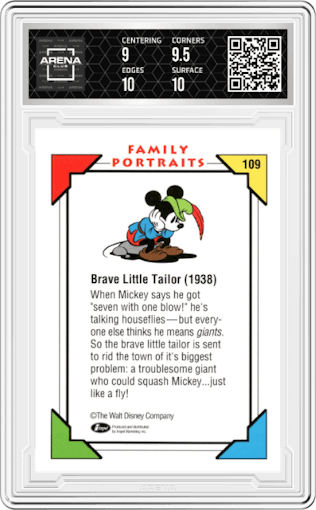 Brave Little Tailor from the 1991 Impel Disney set graded by Arena Club and given an overall grade of 9.5.