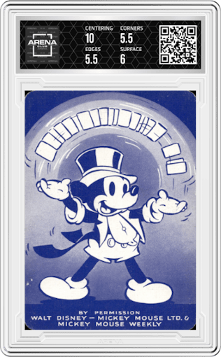 Clarabelle from the 1939 Shuffled Symphonies Castell Bros. set featuring a Blue Back parallel graded by Arena Club and given an overall grade of 6.