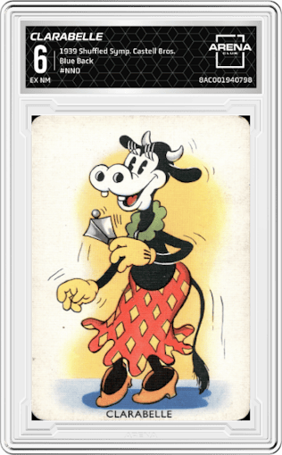 Clarabelle from the 1939 Shuffled Symphonies Castell Bros. set featuring a Blue Back parallel graded by Arena Club and given an overall grade of 6.