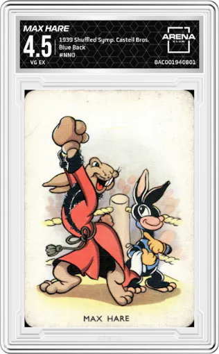 Max Hare from the 1939 Shuffled Symphonies Castell Bros. set featuring a Blue Back parallel graded by Arena Club and given an overall grade of 4.5.