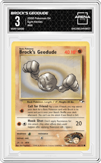 Brock's Geodude from the 2000 Pokemon GH set graded by Arena Club and given an overall grade of 3.