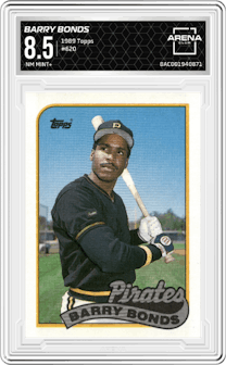 Barry Bonds from the 1989 Topps set graded by Arena Club and given an overall grade of 8.5.