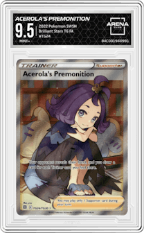 Acerola's Premonition from the 2022 Pokemon SWSH set graded by Arena Club and given an overall grade of 9.5.