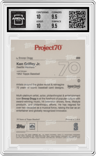 Ken Griffey Jr. from the 2021 Topps Project70 set graded by Arena Club and given an overall grade of 10.