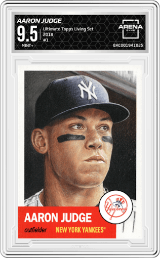 Aaron Judge from the Ultimate Topps Living Set   set graded by Arena Club and given an overall grade of 9.5.