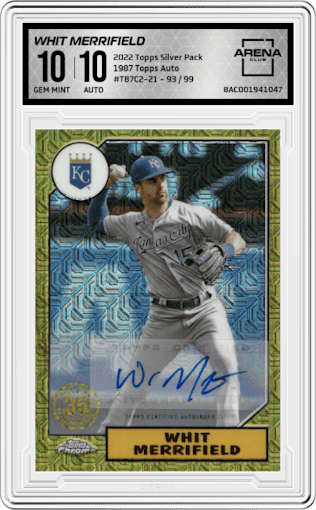 Whit Merrifield from the 2022 Topps Silver Pack  set graded by Arena Club and given an overall grade of 10.