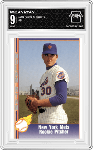 Nolan Ryan from the 1991 Pacific Nolan Ryan Texas Express I set graded by Arena Club and given an overall grade of 9.