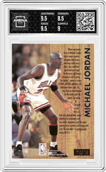 Michael Jordan from the 1993-94 Fleer Ultra set graded by Arena Club and given an overall grade of 9.
