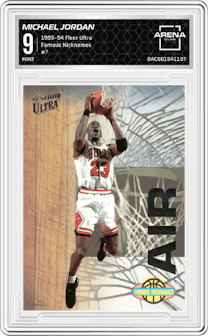 Michael Jordan from the 1993-94 Fleer Ultra set graded by Arena Club and given an overall grade of 9.