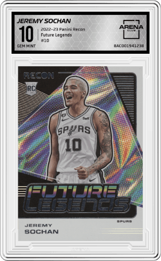 Jeremy Sochan from the 2022-23 Panini Recon set graded by Arena Club and given an overall grade of 10.