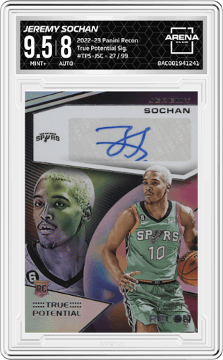 Jeremy Sochan from the 2022-23 Panini Recon set graded by Arena Club and given an overall grade of 9.5.