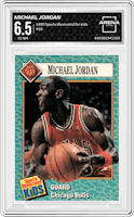 Michael Jordan from the 1989 Sports Illustrated for Kids set graded by Arena Club and given an overall grade of 6.5.