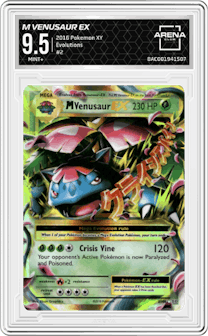 M Venusaur EX from the 2016 Pokemon XY set graded by Arena Club and given an overall grade of 9.5.
