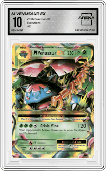 M Venusaur EX from the 2016 Pokemon XY set graded by Arena Club and given an overall grade of 10.