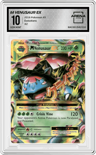 M Venusaur EX from the 2016 Pokemon XY set graded by Arena Club and given an overall grade of 10.