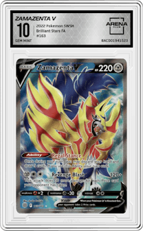 Zamazenta V from the 2022 Pokemon SWSH set graded by Arena Club and given an overall grade of 10.