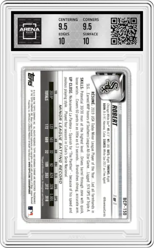 Luis Robert from the 2020 Bowman Mega Box set graded by Arena Club and given an overall grade of 10.