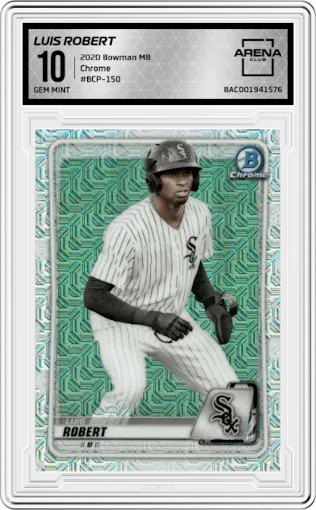 Luis Robert from the 2020 Bowman Mega Box set graded by Arena Club and given an overall grade of 10.