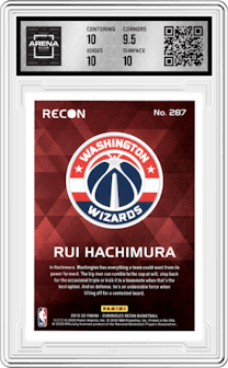 Rui Hachimura from the 2019-20 Panini Chronicles  set featuring a Pink parallel graded by Arena Club and given an overall grade of 10.