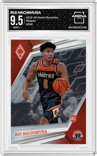Rui Hachimura from the 2019-20 Panini Chronicles  set graded by Arena Club and given an overall grade of 9.5.