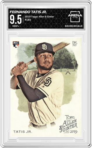 Fernando Tatis Jr. from the 2019 Topps Allen & Ginter set graded by Arena Club and given an overall grade of 9.5.