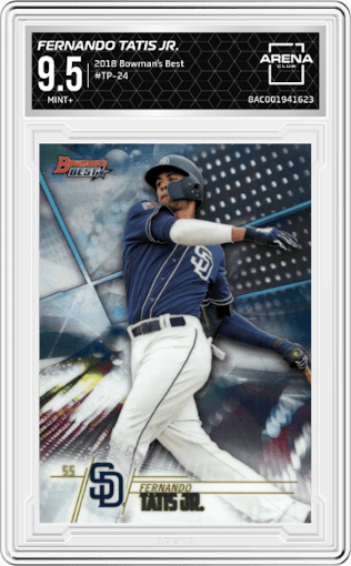 Fernando Tatis Jr. from the 2018 Bowman’s Best set graded by Arena Club and given an overall grade of 9.5.
