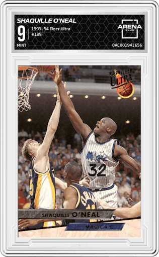 Shaquille O'Neal from the 1993-94 Fleer Ultra set graded by Arena Club and given an overall grade of 9.