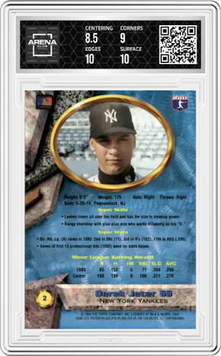 Derek Jeter from the 1994 Bowman's Best set graded by Arena Club and given an overall grade of 9.