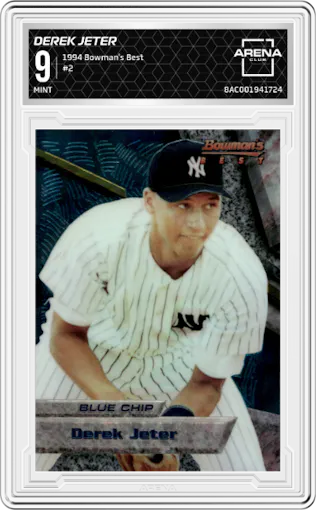 Derek Jeter from the 1994 Bowman's Best set graded by Arena Club and given an overall grade of 9.