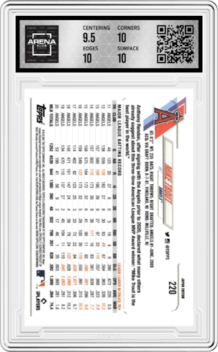 Mike Trout from the 2021 Topps Japan Edition set graded by Arena Club and given an overall grade of 10.