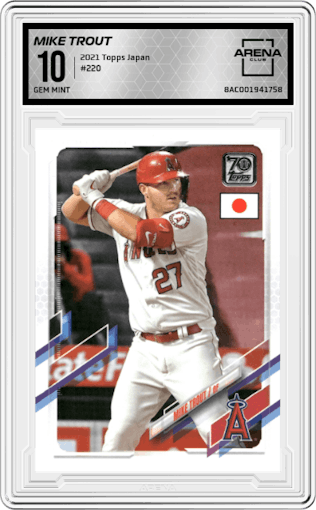 Mike Trout from the 2021 Topps Japan Edition set graded by Arena Club and given an overall grade of 10.