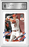 Mike Trout from the 2021 Topps Japan Edition set graded by Arena Club and given an overall grade of 10.