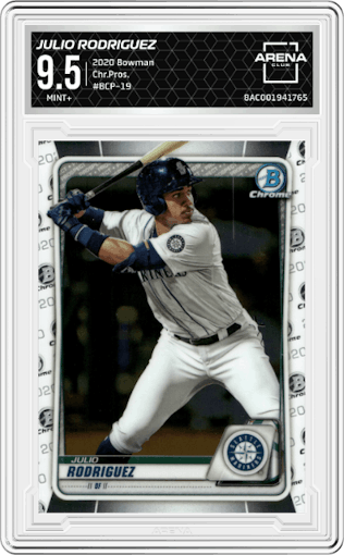 Julio Rodriguez from the 2020 Bowman set graded by Arena Club and given an overall grade of 9.5.