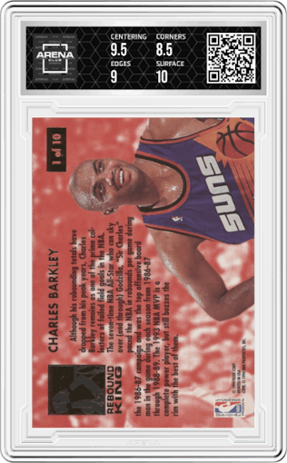 Charles Barkley from the 1993-94 Fleer Ultra set graded by Arena Club and given an overall grade of 9.