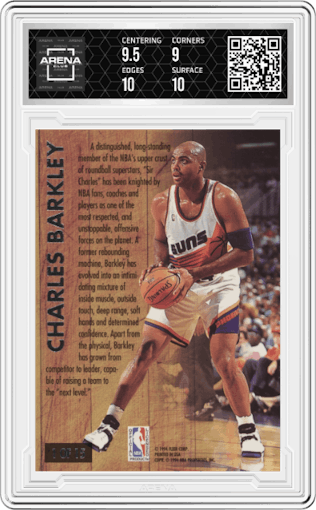 Charles Barkley from the 1993-94 Fleer Ultra set graded by Arena Club and given an overall grade of 9.5.
