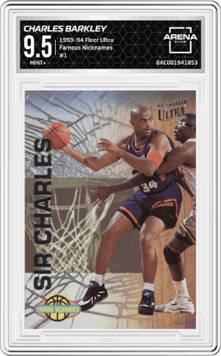 Charles Barkley from the 1993-94 Fleer Ultra set graded by Arena Club and given an overall grade of 9.5.